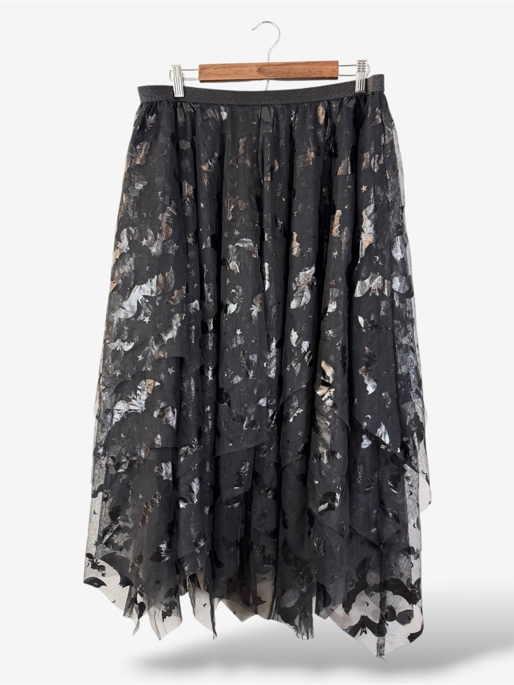 Chasing Fireflies Black Bat Tulle Midi Skirt Size L Dark Goth Emo Punk Witchy